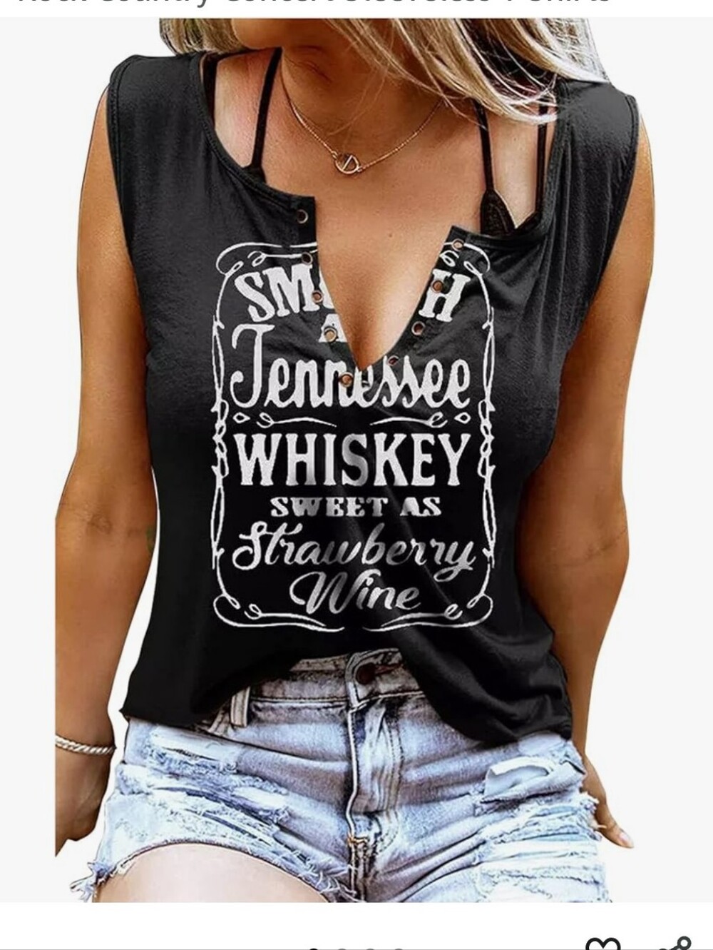 Smooth As Tennessee Whiskey Tank Top Ring Hole V-Neck Country Music Tee Sz M